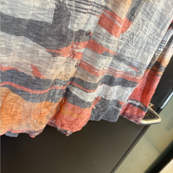 David Cline S EUC Orange Gray Cream Button Down Shirt- silver accents cotton - Picture 6 of 15